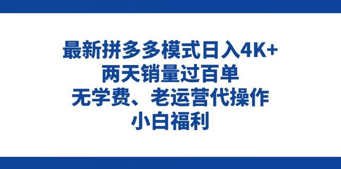 拼多多最新模式日入4K+两天销量过百单，无学费、老运营代操作、小白福利_网创掘金