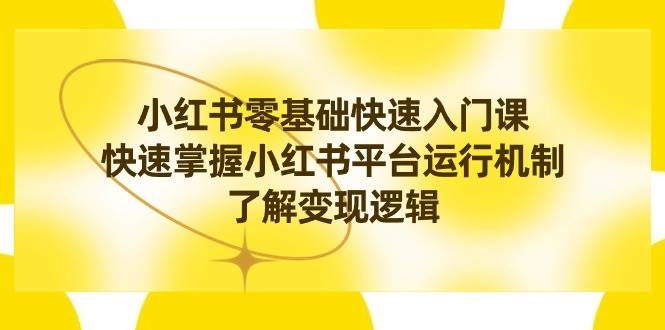 小红书0基础快速入门课，快速掌握小红书平台运行机制，了解变现逻辑_网创掘金
