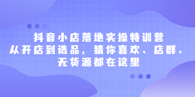 抖音小店落地实操特训营，从开店到选品，猜你喜欢、店群、无货源都在这里_网创掘金