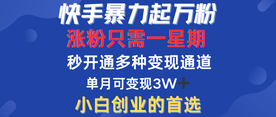 快手暴力起万粉，涨粉只需一星期！多种变现模式_网创掘金