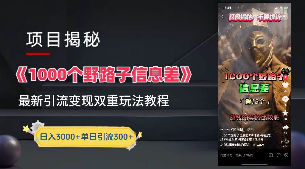 最新一千个野路子信息差玩法教程如何变现＋引流的玩法具体拆解！！！_网创掘金