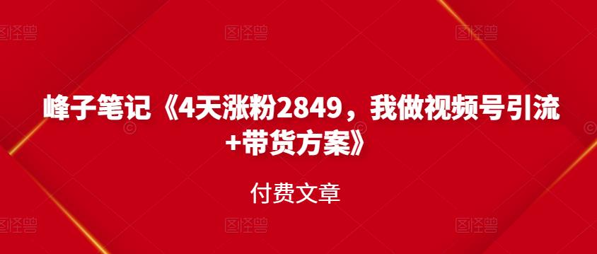 峰子笔记《4天涨粉2849，我做视频号引流+带货方案》付费文章_网创掘金