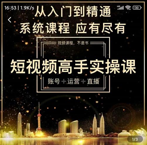 短视频高手实操课：账号+运营+直播，从入门到精通，系统课程，应有尽_网创掘金