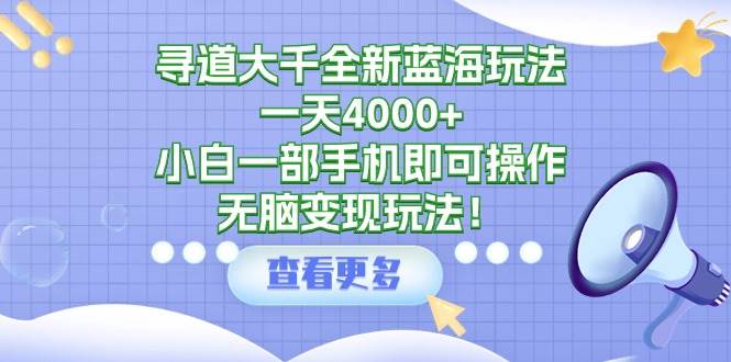 寻道大千全新蓝海玩法，一天4000+，小白一部手机即可操作，无脑变现玩法！_网创掘金