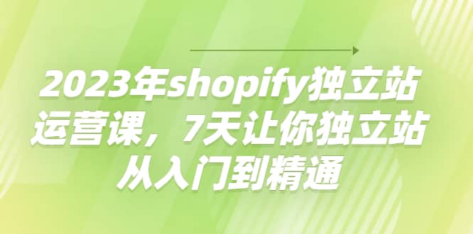 2023年shopify独立站运营课，7天让你独立站从入门到精通_网创掘金