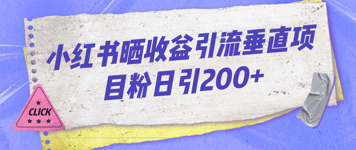 小红书晒收益图引流垂直项目粉日引200+_网创掘金
