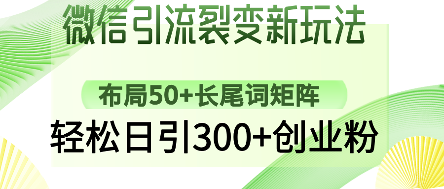 微信引流裂变新玩法：布局50+长尾词矩阵，轻松日引300+创业粉_网创掘金