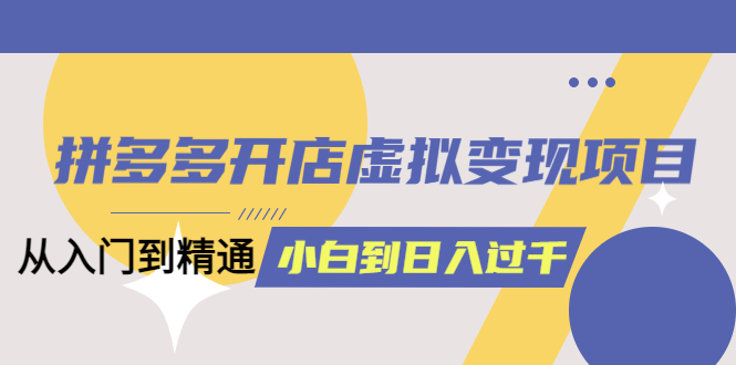 拼多多开店虚拟变现项目：入门到精通 从小白到日入1000（完整版）6月13更新_网创掘金