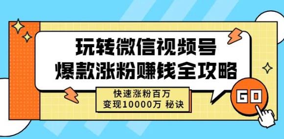 玩转微信视频号爆款涨粉赚钱全攻略，快速涨粉百万变现万元秘诀_网创掘金