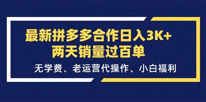 最新拼多多合作日入3K+两天销量过百单，无学费、老运营代操作、小白福利_网创掘金