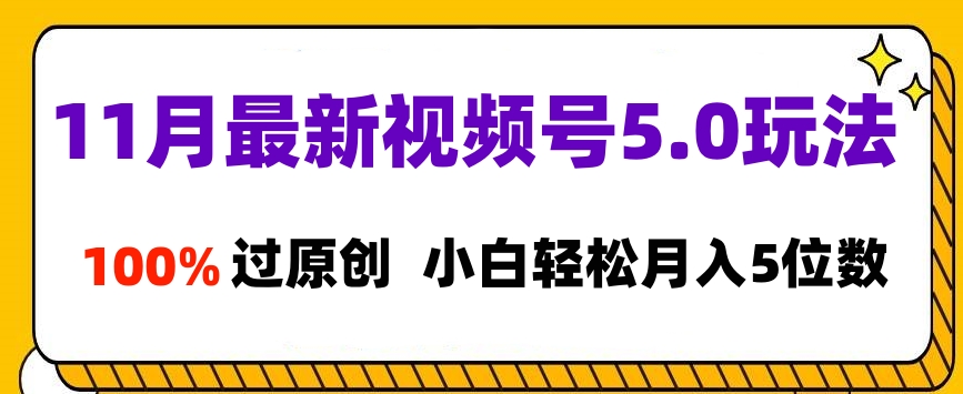 11月最新视频号5.0玩法，100%过原创，小白轻松月入5位数_网创掘金