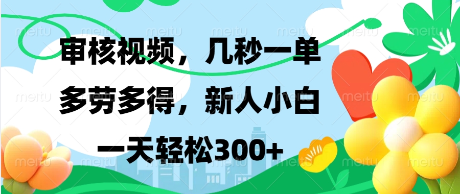 审核视频，几秒一单，多劳多得，新人小白一天轻松300+_网创掘金
