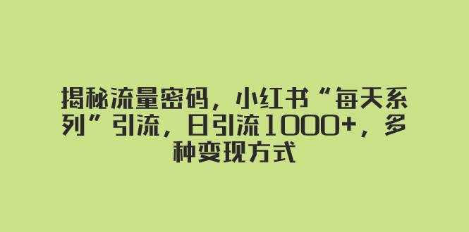 揭秘流量密码，小红书“每天系列”引流，日引流1000+，多种变现方式_网创掘金
