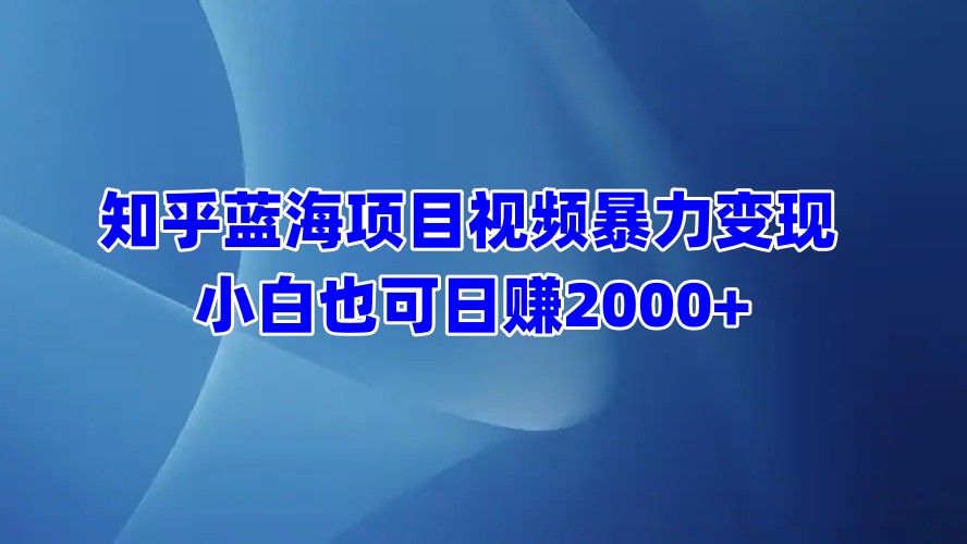知乎蓝海项目视频暴力变现  小白也可日赚2000+_网创掘金