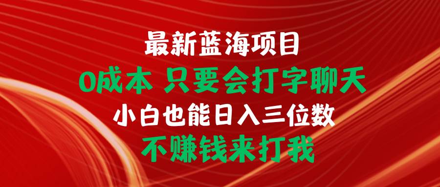 最新蓝海项目 0成本 只要会打字聊天 小白也能日入三位数 不赚钱来打我_网创掘金