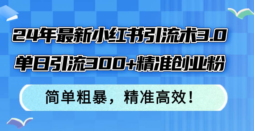 24年最新小红书引流术3.0，单日引流300+精准创业粉，简单粗暴，精准高效！_网创掘金