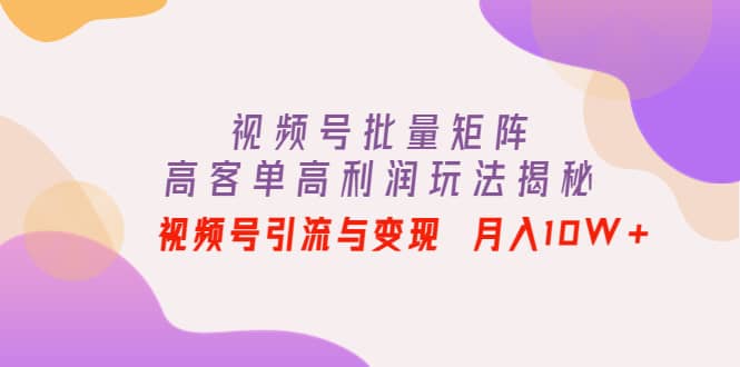 视频号批量矩阵的高客单高利润玩法揭秘_网创掘金