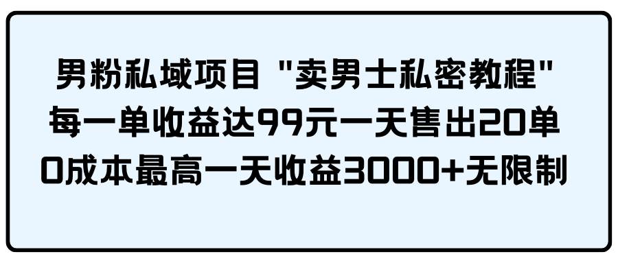 男粉私域项目 卖男士私密教程 每一单收益达99元一天售出20单_网创掘金