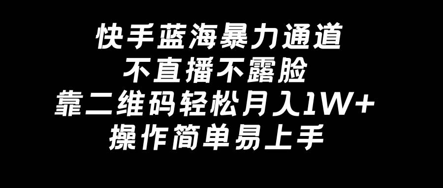 快手蓝海暴力通道，不直播不露脸，靠二维码轻松月入1W+，操作简单易上手_网创掘金