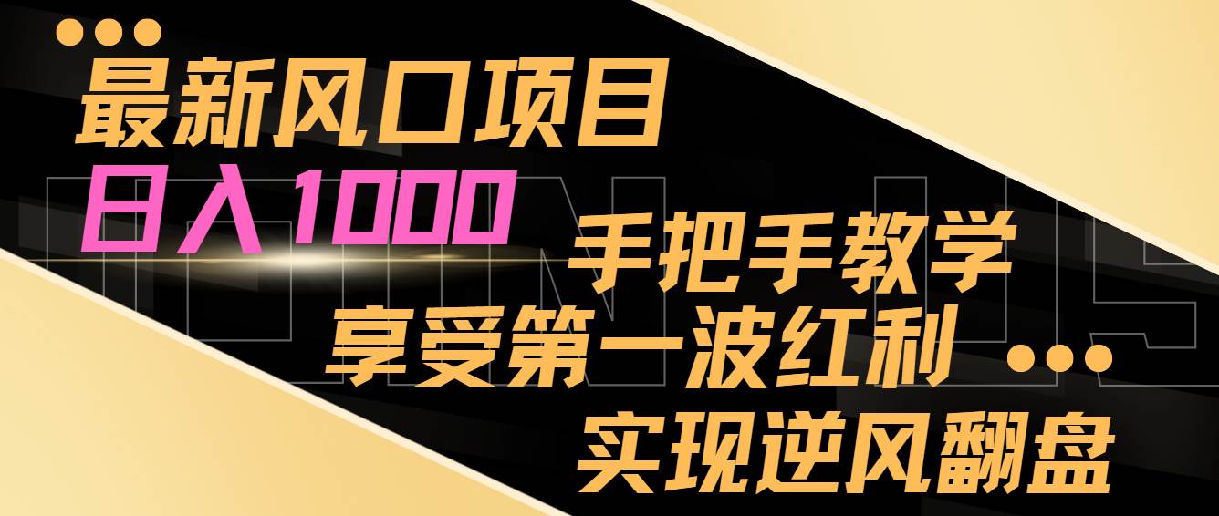 最新风口项目，日入过千，抓住当下风口，享受第一波红利，实现逆风翻盘_网创掘金
