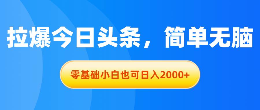 拉爆今日头条，简单无脑，零基础小白也可日入2000+_网创掘金