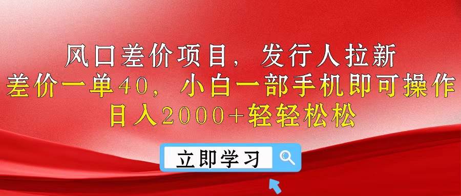 风口差价项目，发行人拉新，差价一单40，小白一部手机即可操作，日入20…_网创掘金