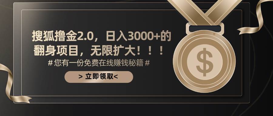 搜狐撸金2.0日入3000+，可无限扩大的翻身项目_网创掘金