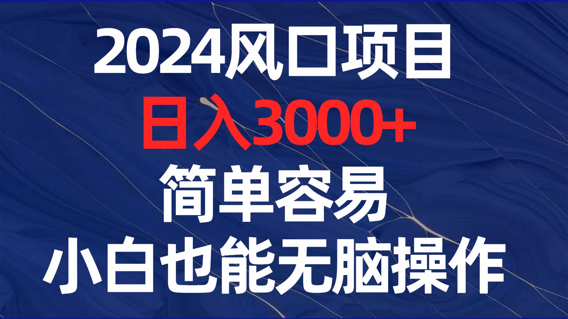 2024风口项目，日入3000+，简单容易，小白也能无脑操作_网创掘金