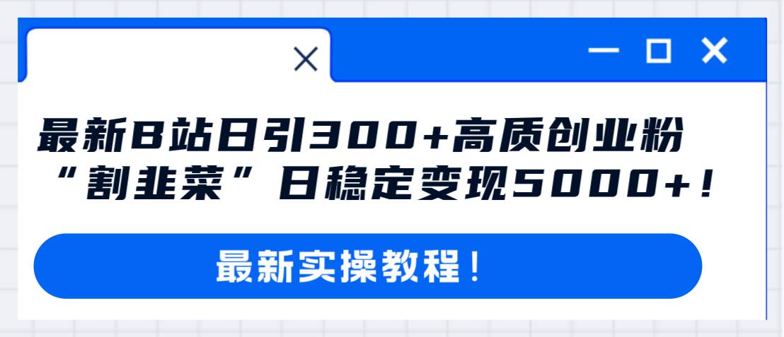 最新B站日引300+高质创业粉教程！“割韭菜”日稳定变现5000+！_网创掘金