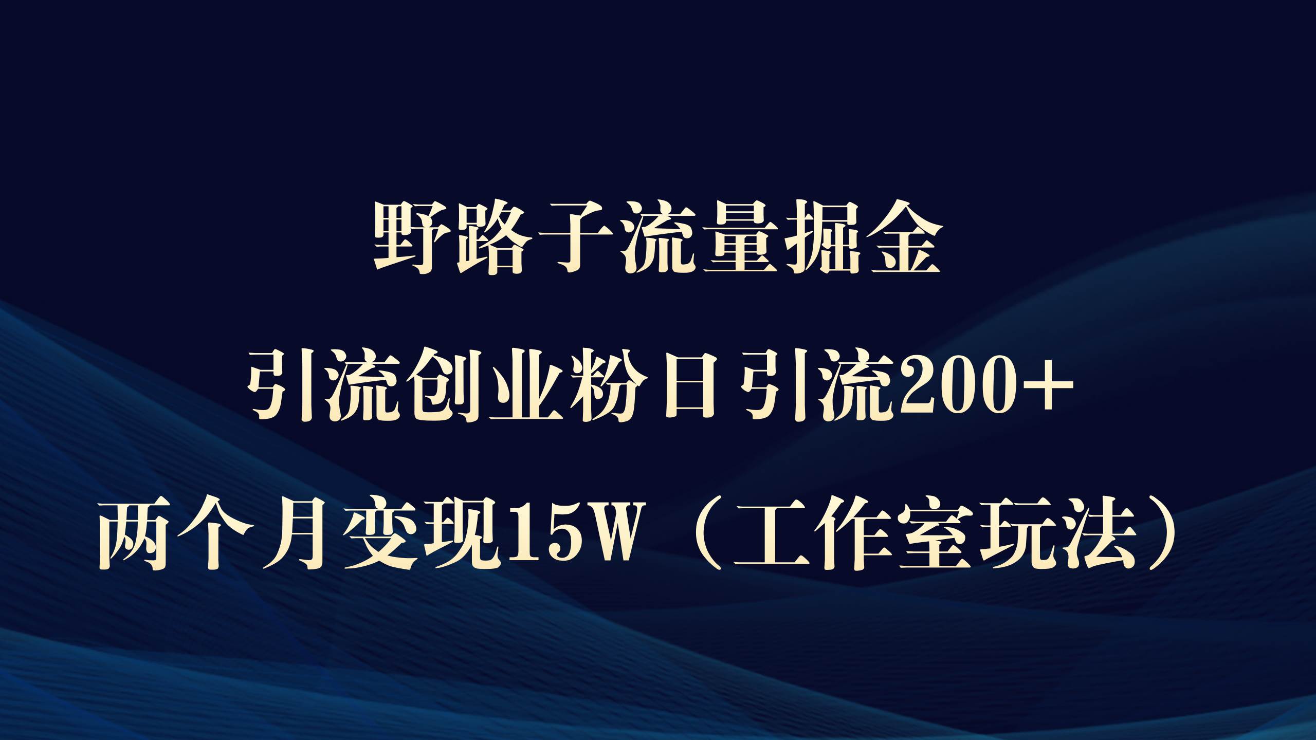 野路子流量掘金，引流创业粉日引流200+，两个月变现15W（工作室玩法））_网创掘金