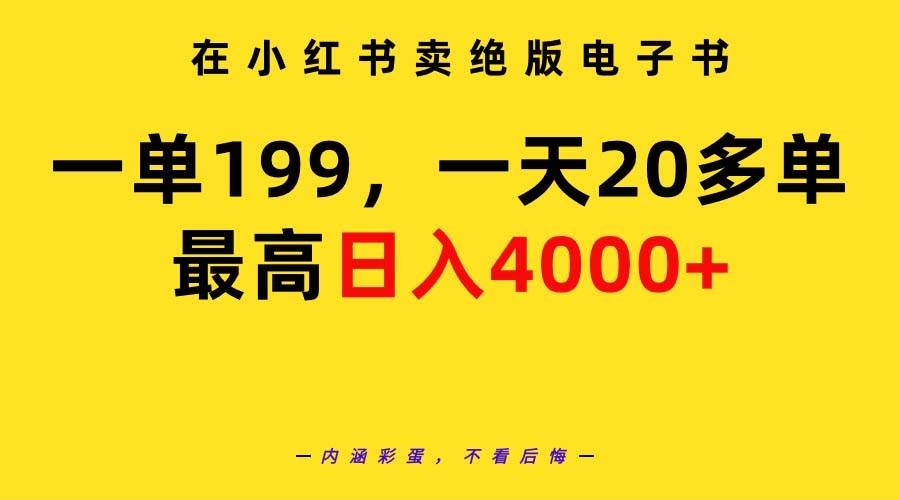 在小红书卖绝版电子书，一单199 一天最多搞20多单，最高日入4000+教程+资料_网创掘金