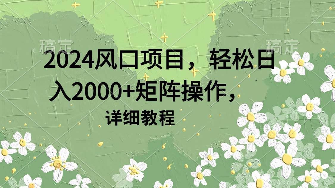 2024风口项目，轻松日入2000+矩阵操作，详细教程_网创掘金