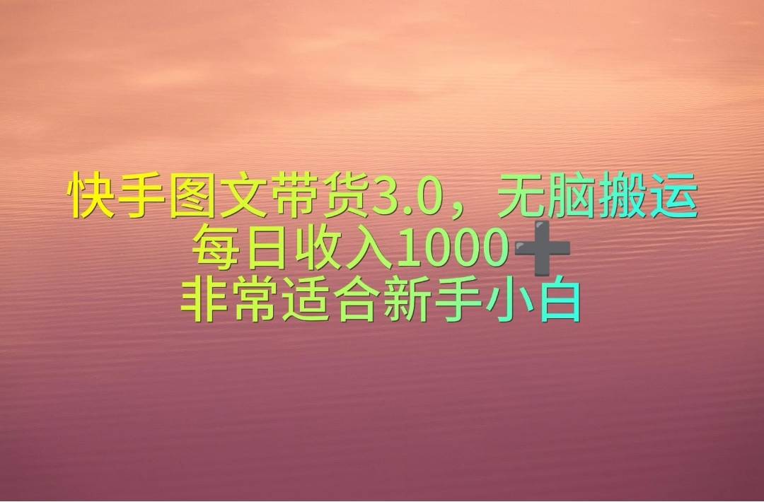 快手图文带货3.0，无脑搬运，每日收入1000＋，非常适合新手小白_网创掘金