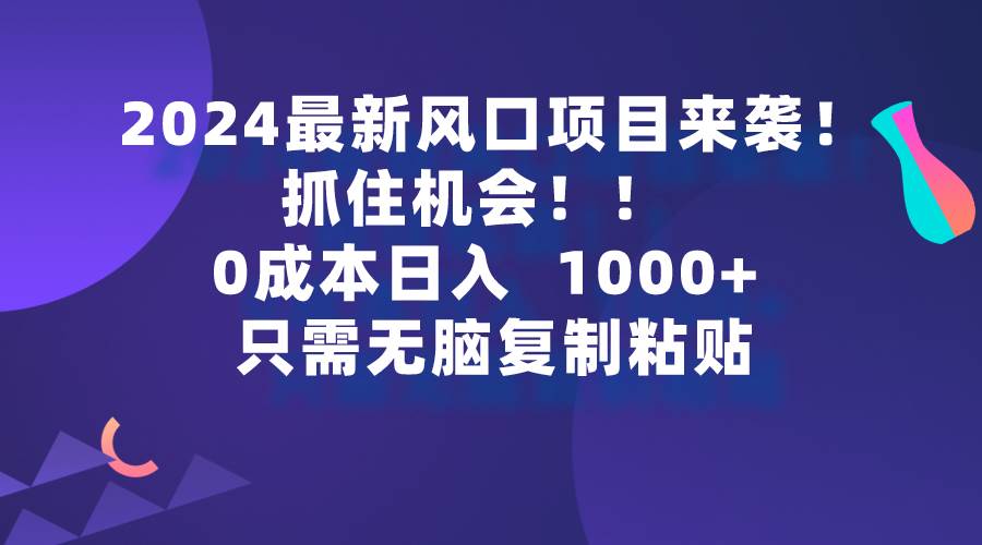 2024最新风口项目来袭，抓住机会，0成本一部手机日入1000+，只需无脑复…_网创掘金
