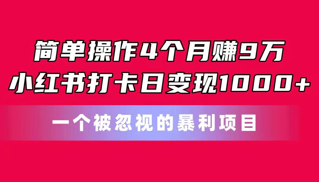 简单操作4个月赚9万！小红书打卡日变现1000+！一个被忽视的暴力项目_网创掘金