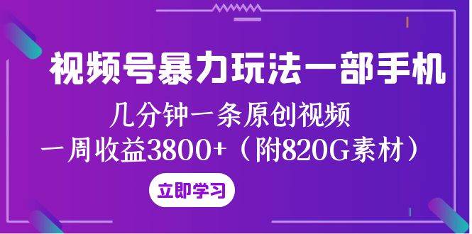 视频号暴力玩法一部手机 几分钟一条原创视频 一周收益3800+（附820G素材）_网创掘金