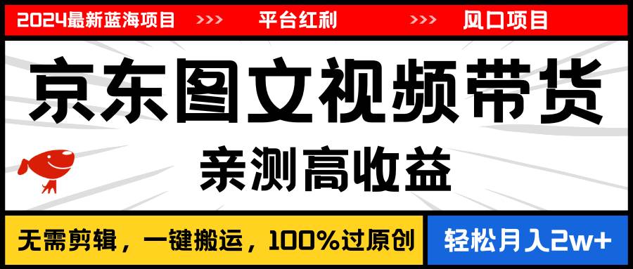 2024最新蓝海项目，逛逛京东图文视频带货，无需剪辑，月入20000+_网创掘金