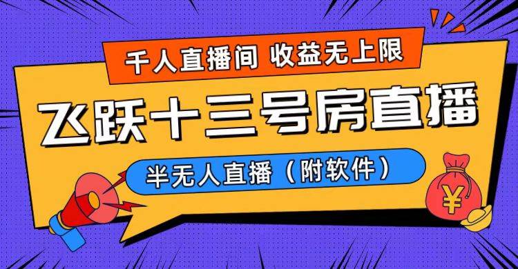 爆火飞跃十三号房半无人直播，一场直播上千人，日入过万！（附软件）_网创掘金