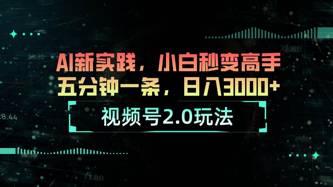 视频号2.0玩法 AI新实践，小白秒变高手五分钟一条，日入3000+_网创掘金