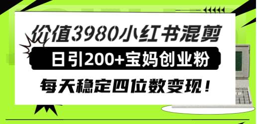 价值3980小红书混剪日引200+宝妈创业粉，每天稳定四位数变现！_网创掘金
