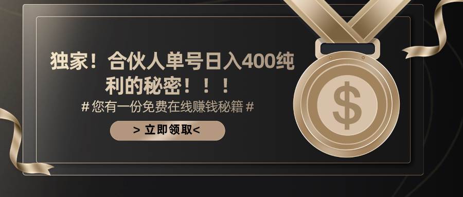 合伙人广告撸金最新玩法，每天单号400纯利_网创掘金