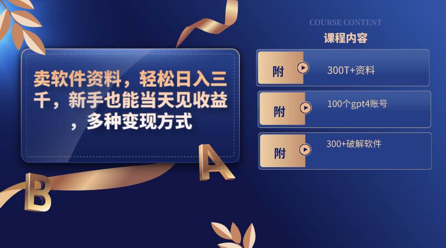 卖软件资料，轻松日入三千，新手也能当天见收益，多种变现方式，（附300T+资料，100个gpt4账号，300+破解软件）_网创掘金