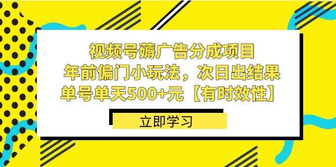 视频号薅广告分成项目，年前偏门小玩法，次日出结果，单号单天500+元【有时效性】_网创掘金