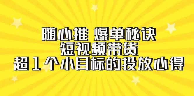 随心推 爆单秘诀，短视频带货-超1个小目标的投放心得（7节视频课）_网创掘金