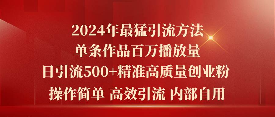 2024年最猛暴力引流方法，单条作品百万播放 单日引流500+高质量精准创业粉_网创掘金