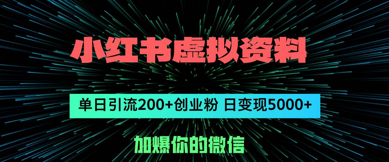 小红书虚拟资料日引流200+创业粉，单日变现5000+_网创掘金