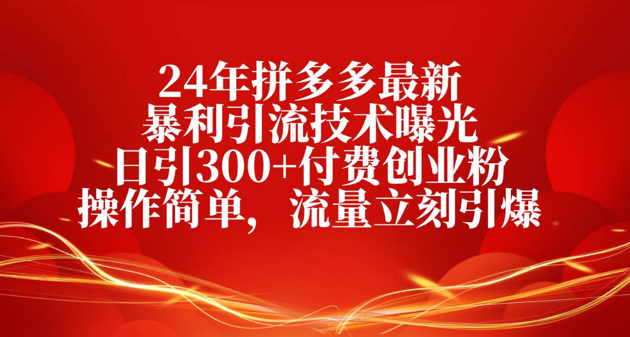 24年拼多多最新暴利引流技术曝光，日引300+付费创业粉，操作简单，流量…_网创掘金