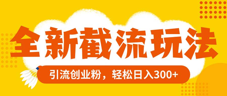 全新截流玩法，精准引流创业粉，轻松日入300+_网创掘金