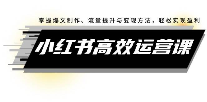 小红书高效运营课：掌握爆文制作、流量提升与变现方法，轻松实现盈利_网创掘金
