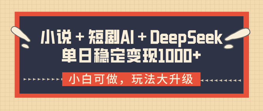 小说＋短剧AI＋DeepSeek结合变现，单日稳定变现1000+_网创掘金
